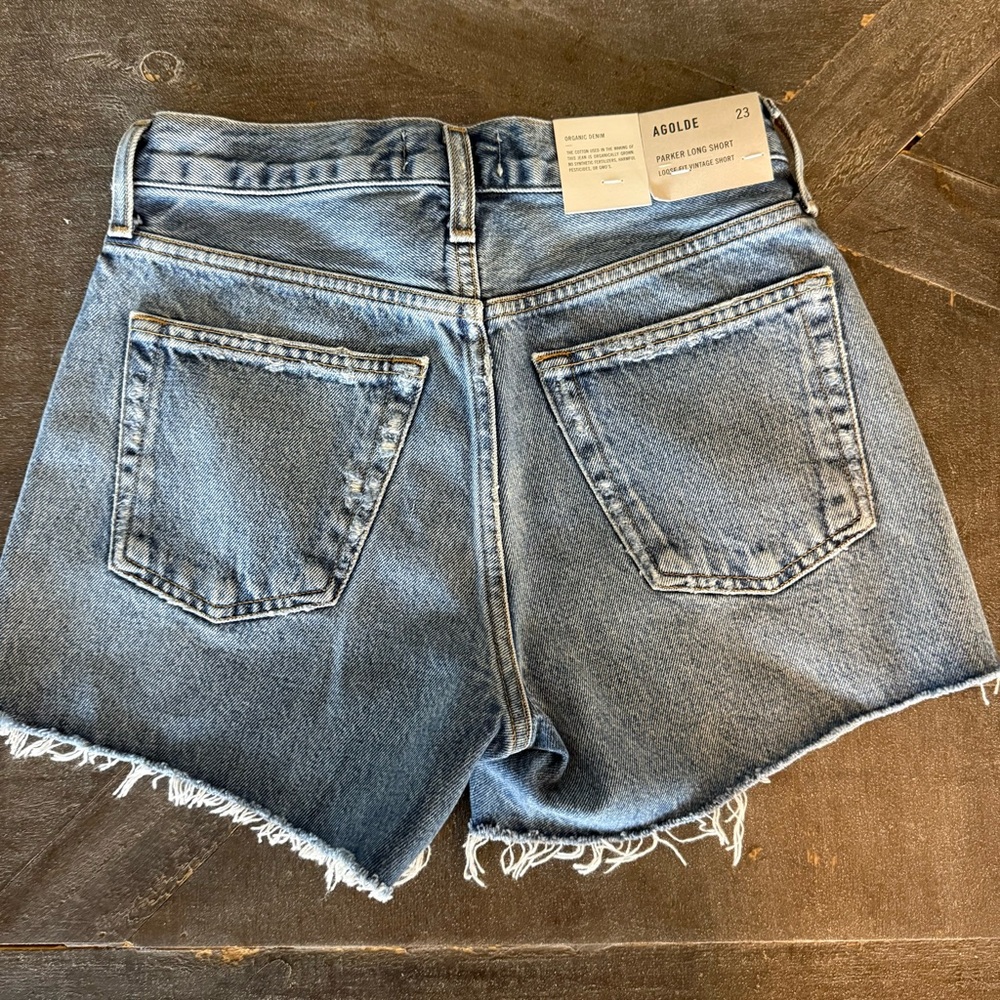 NEW Agolde Womens Size 23 Parker Long Denim Shorts Cut Off Distressed ButtonFly - Picture 4 of 10
